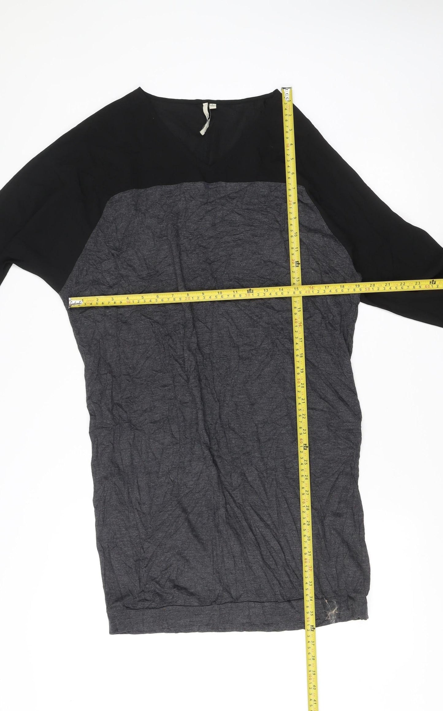 Calvin Klein Jeans Women’s Black Grey Shift Dress Size L V-Neck 3/4 Sleeve