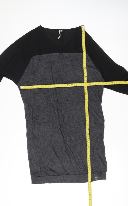 Calvin Klein Jeans Women’s Black Grey Shift Dress Size L V-Neck 3/4 Sleeve