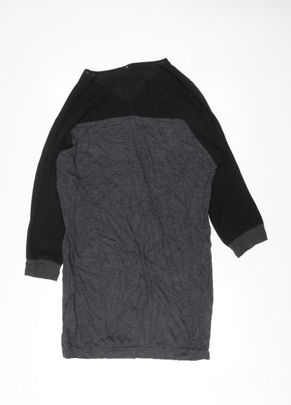 Calvin Klein Jeans Women’s Black Grey Shift Dress Size L V-Neck 3/4 Sleeve