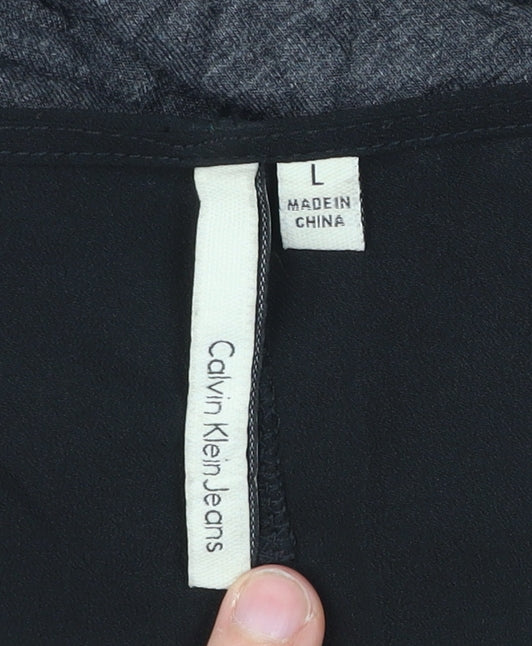 Calvin Klein Jeans Women’s Black Grey Shift Dress Size L V-Neck 3/4 Sleeve