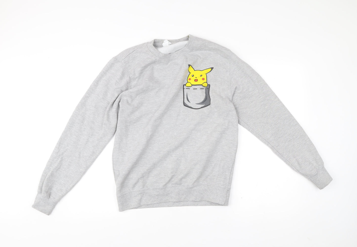 AWDis Men’s Grey Pikachu Graphic Pullover Sweatshirt Size S
