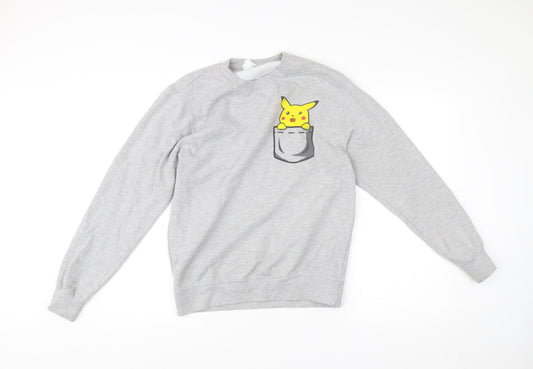 AWDis Men’s Grey Pikachu Graphic Pullover Sweatshirt Size S
