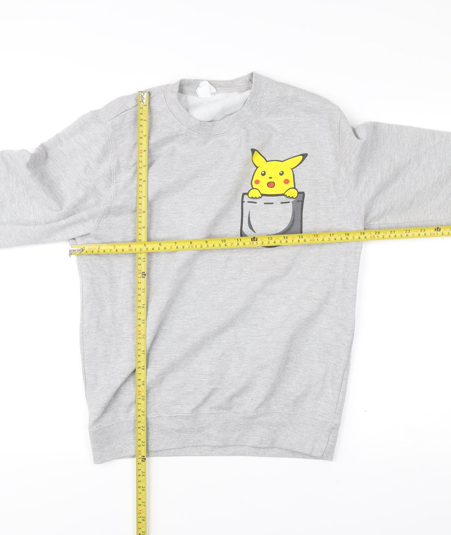AWDis Men’s Grey Pikachu Graphic Pullover Sweatshirt Size S