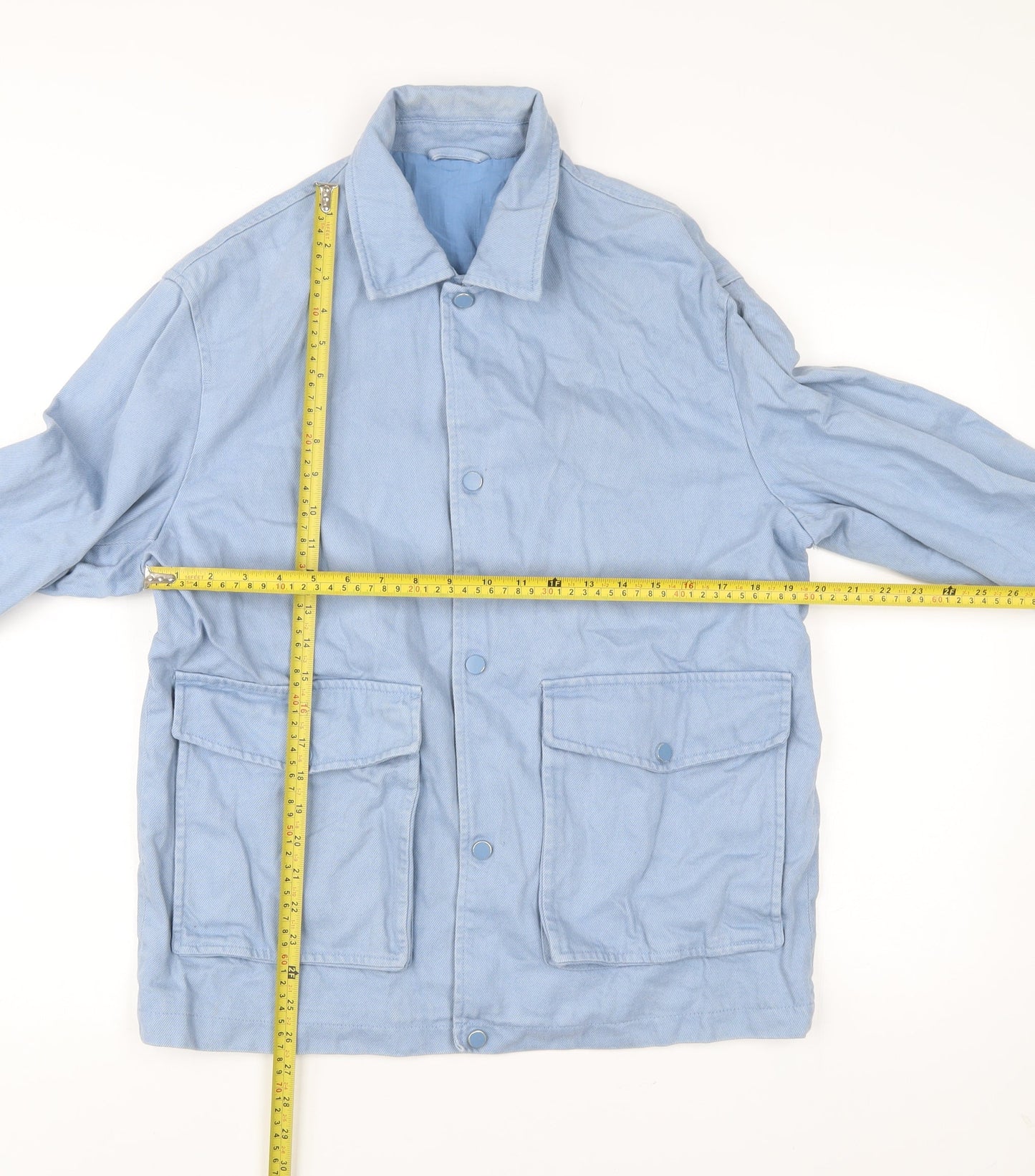 Zara Men’s Blue Cotton Jacket Size L 42in Casual Button Front