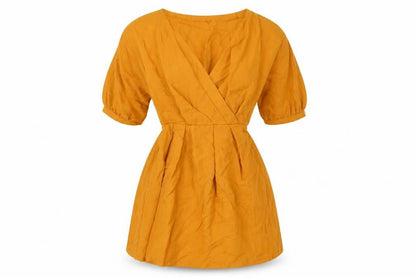 Oh Polly Women’s Yellow Wrap Dress Size 4 Short Puff Sleeve V-Neck