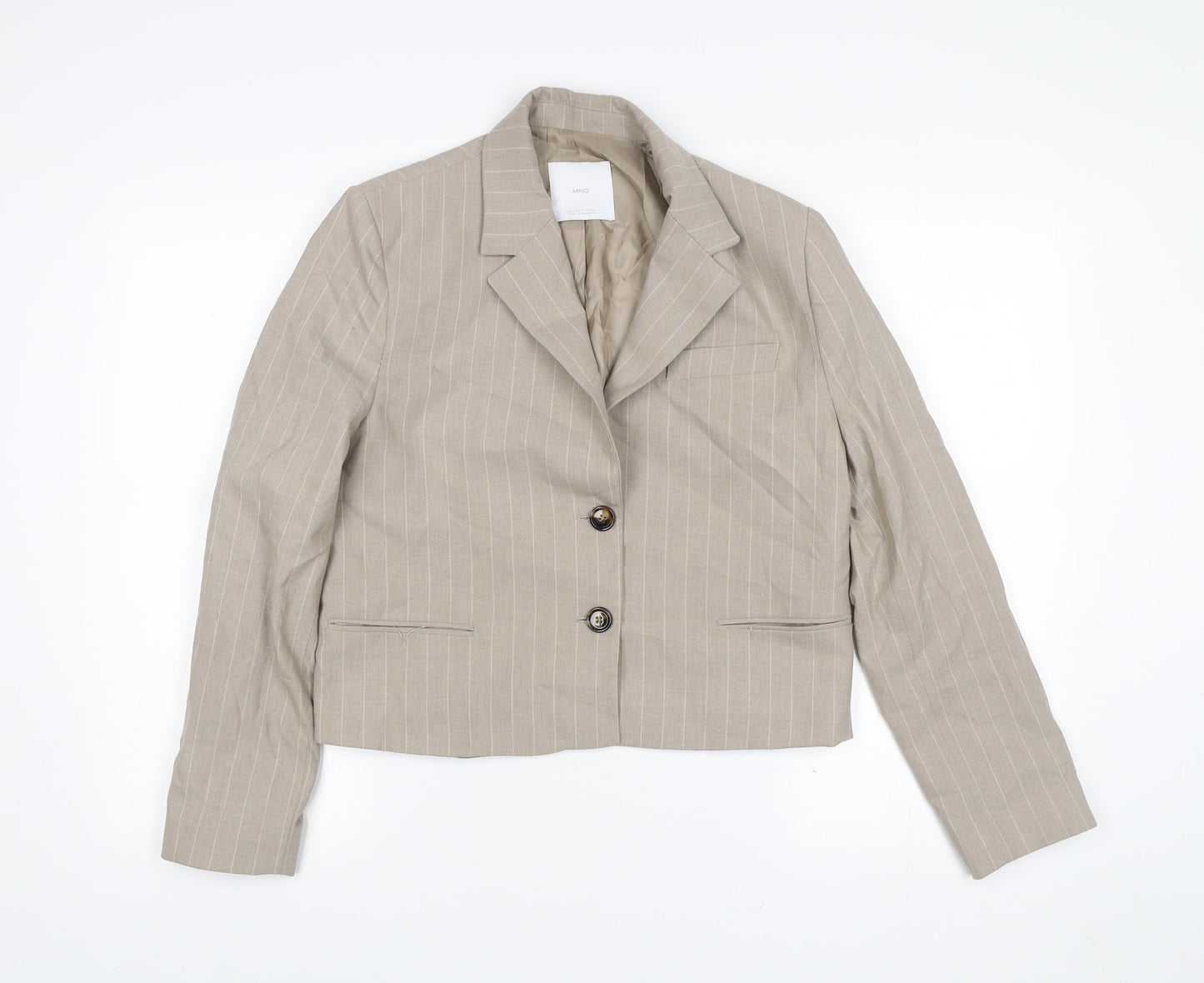 Mango Womens Beige Pinstripe Blazer Size 10 Cropped Jacket