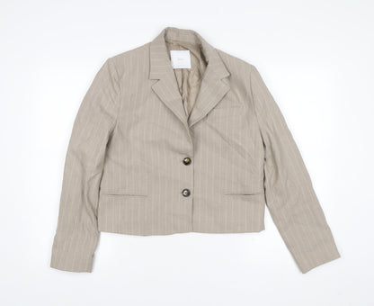 Mango Womens Beige Pinstripe Blazer Size 10 Cropped Jacket