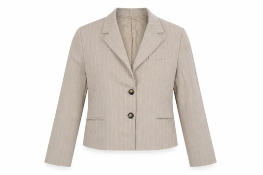 Mango Womens Beige Pinstripe Blazer Size 10 Cropped Jacket