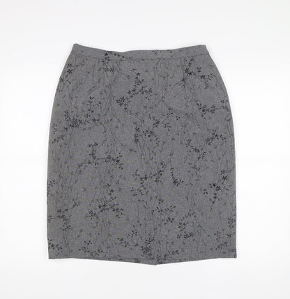 Mackays Women’s Grey Floral Pencil Skirt Size 14 Workwear