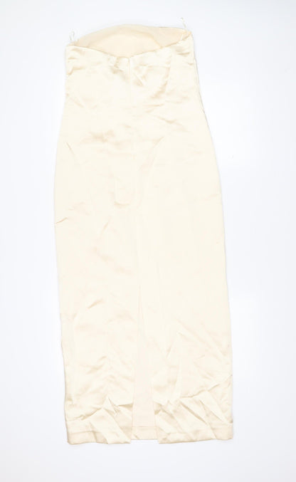 Zara Women’s Ivory Strapless Bodycon Midi Dress Size S New