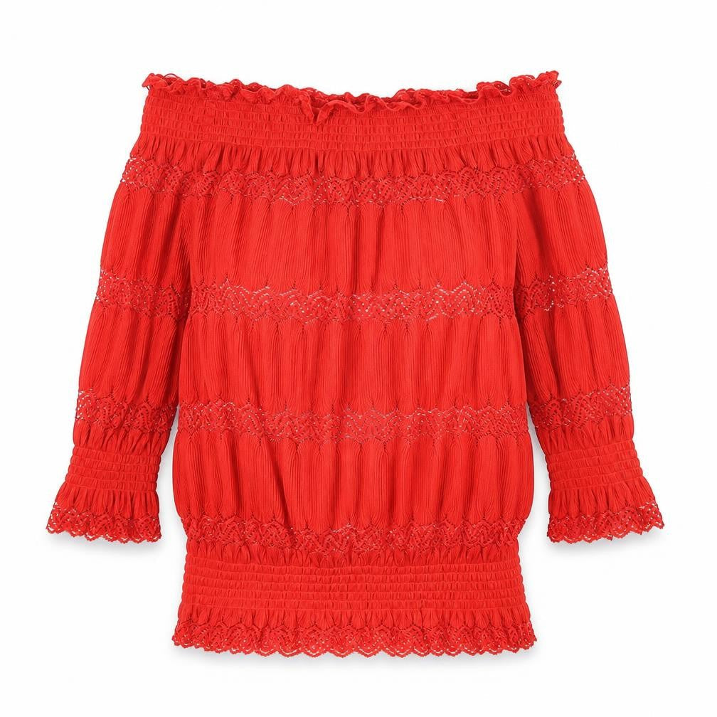 River Island Womens Red Off Shoulder Lace Blouse Size 6