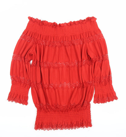 River Island Womens Red Off Shoulder Lace Blouse Size 6