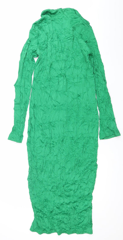 PrettyLittleThing Womens Green Long Sleeve Shirt Dress Size 10