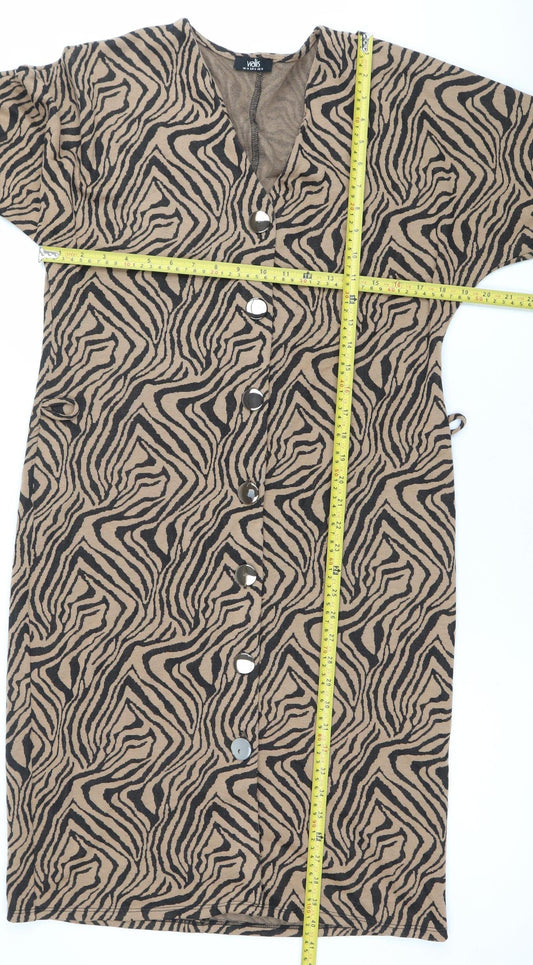 Wallis Women’s Brown Animal Print Shift Dress Size 14 V-Neck 3/4 Sleeve