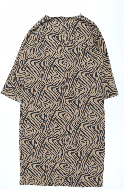 Wallis Women’s Brown Animal Print Shift Dress Size 14 V-Neck 3/4 Sleeve