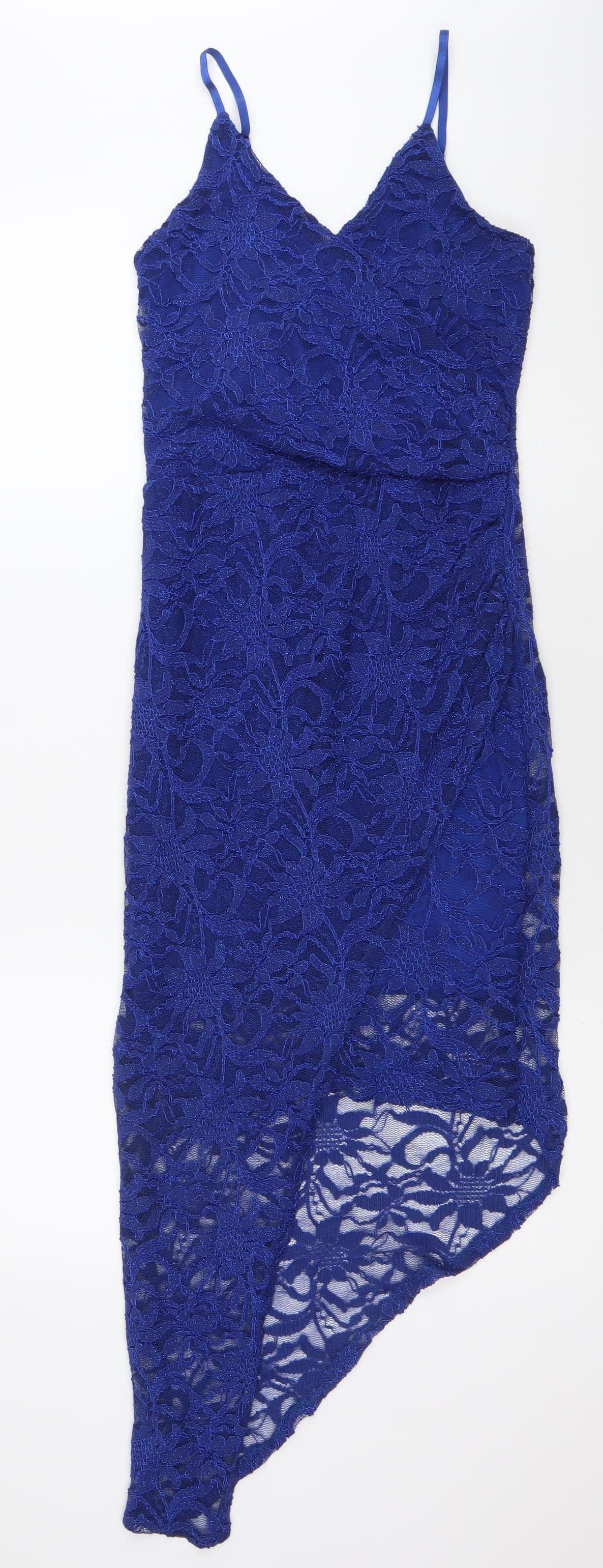 Quiz Women’s Blue Lace Bodycon Midi Dress Size 10 V-Neck Cocktail Party