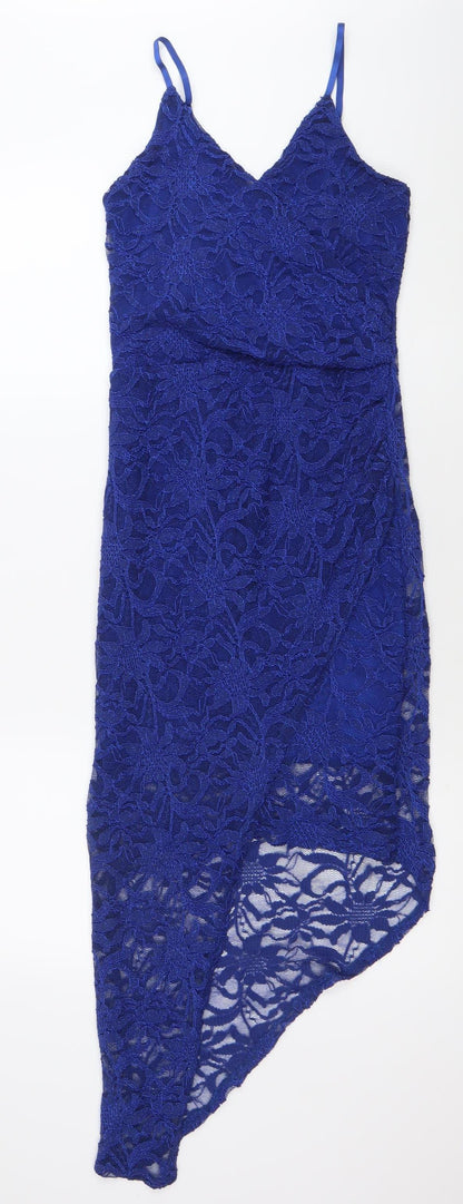 Quiz Women’s Blue Lace Bodycon Midi Dress Size 10 V-Neck Cocktail Party