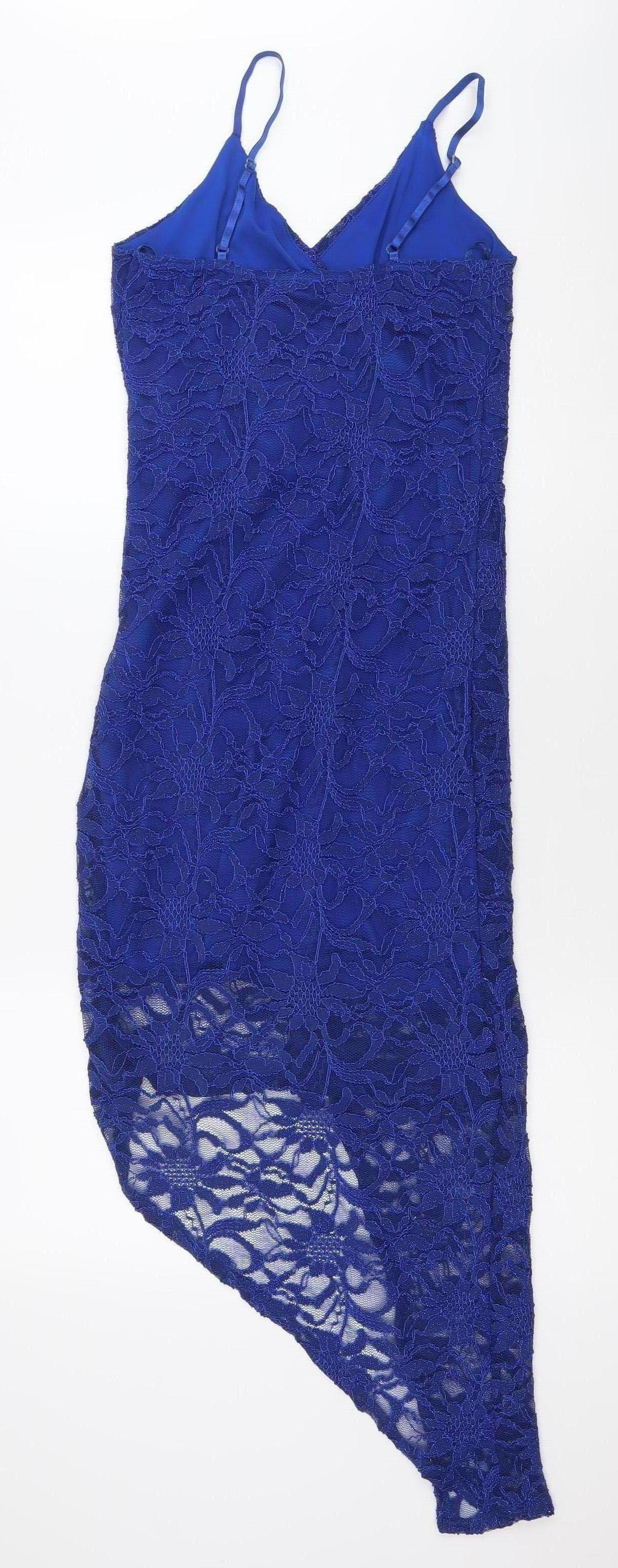 Quiz Women’s Blue Lace Bodycon Midi Dress Size 10 V-Neck Cocktail Party