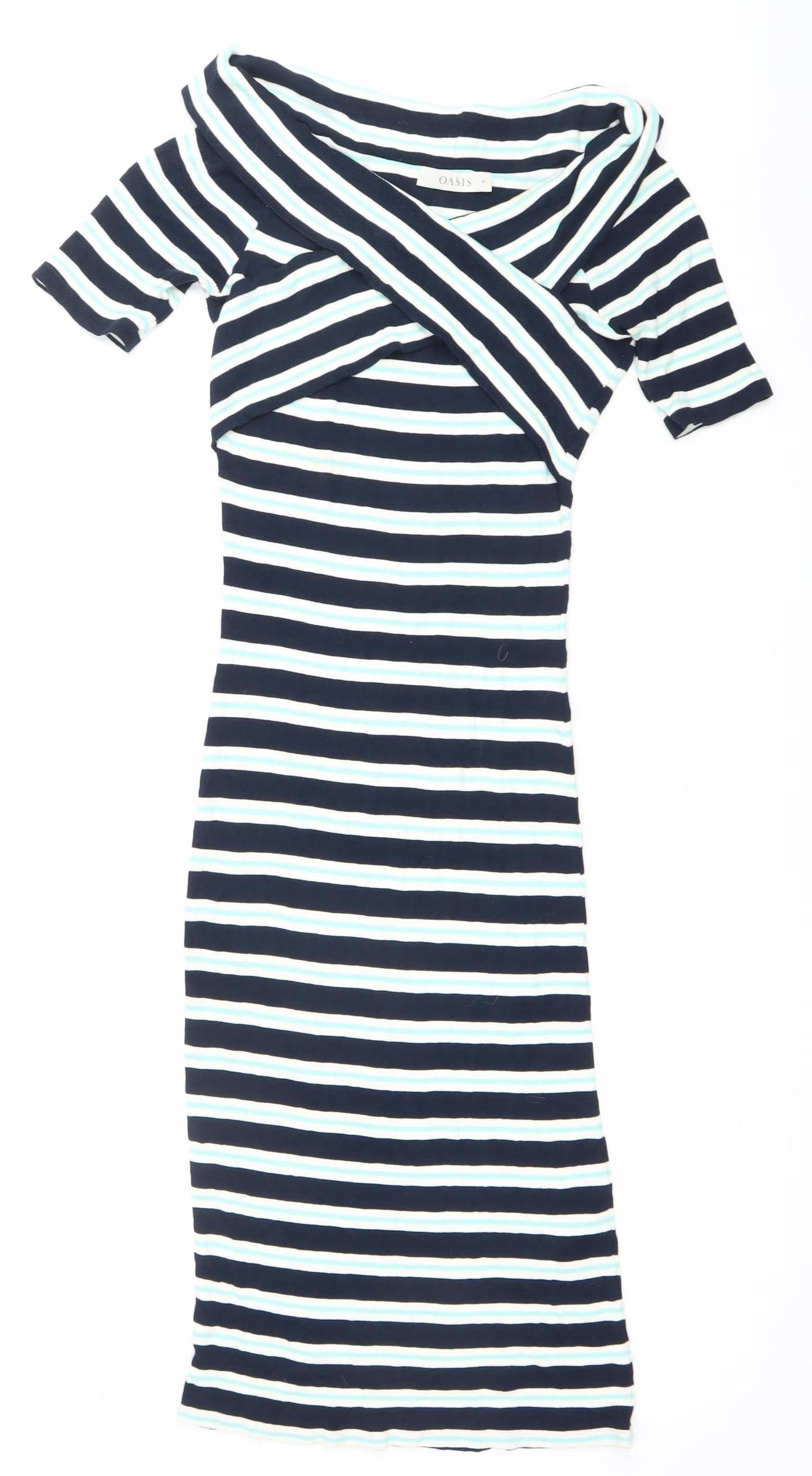 Oasis Women’s Blue Striped Midi Bodycon Dress Size M