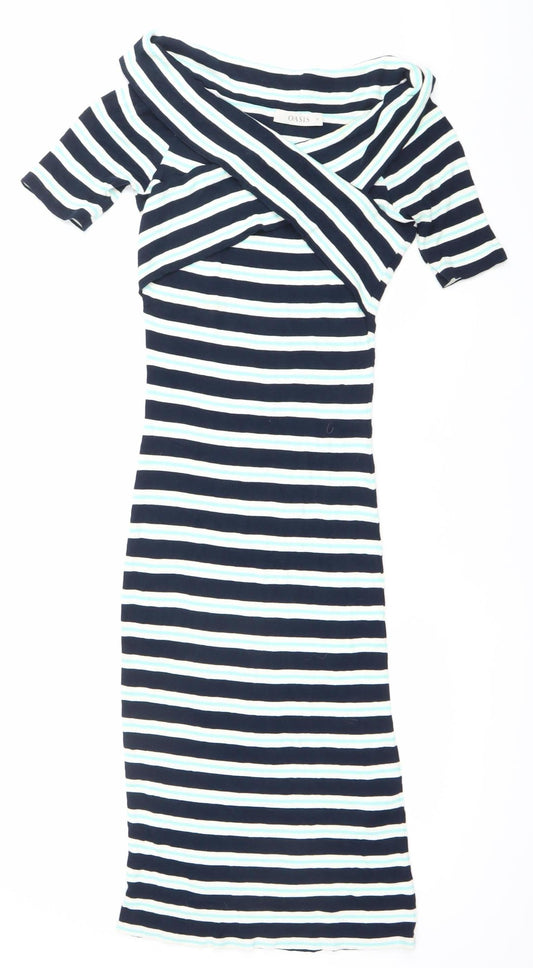 Oasis Women’s Blue Striped Midi Bodycon Dress Size M