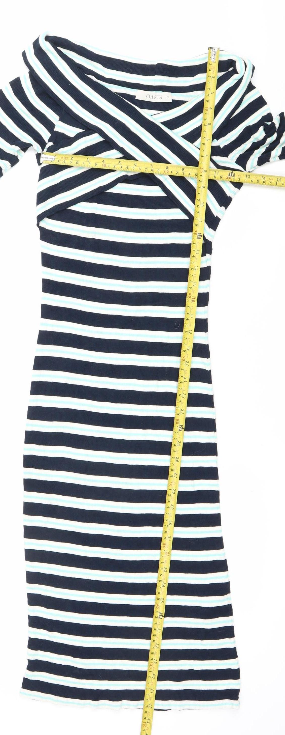 Oasis Women’s Blue Striped Midi Bodycon Dress Size M