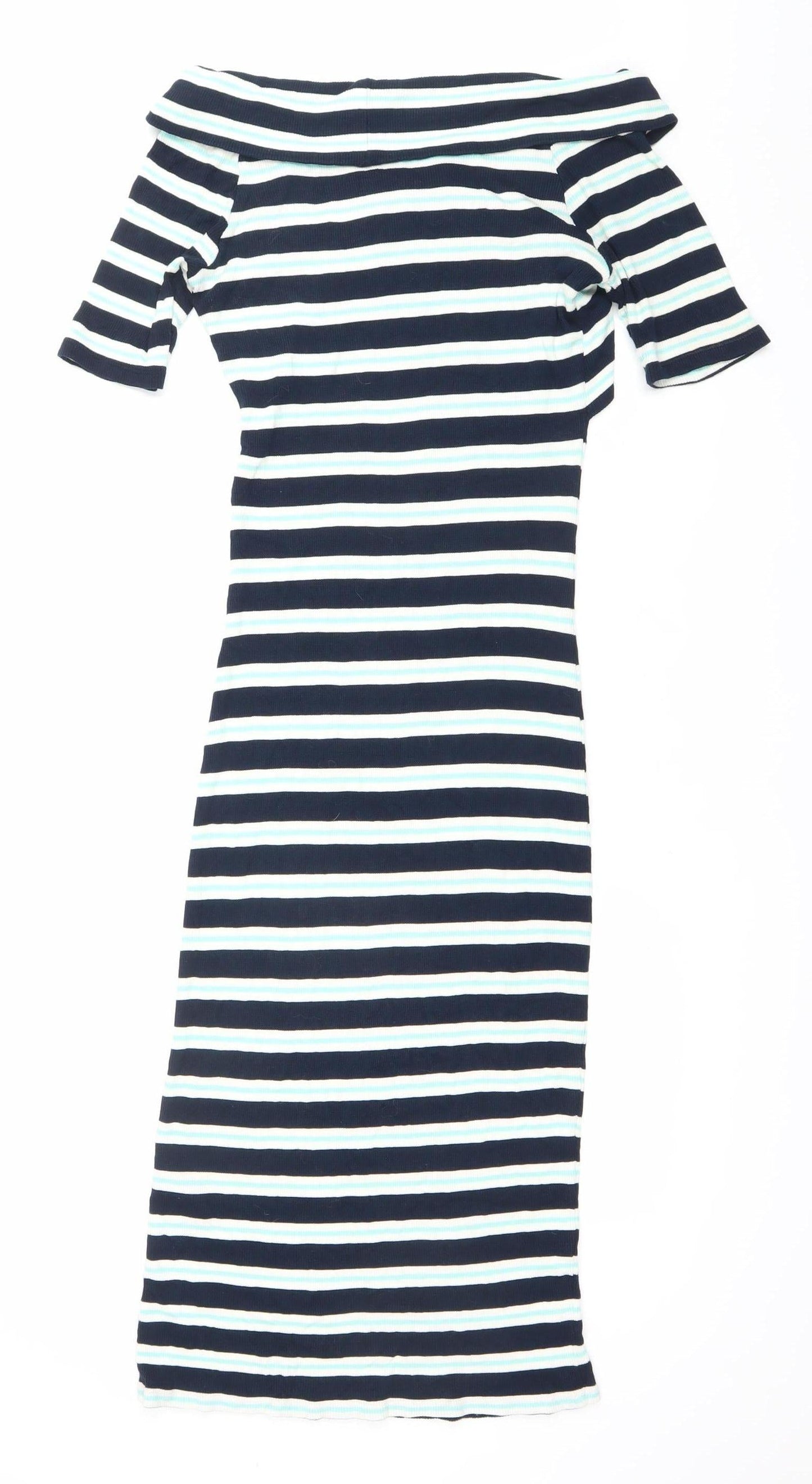 Oasis Women’s Blue Striped Midi Bodycon Dress Size M