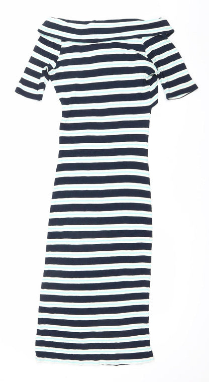 Oasis Women’s Blue Striped Midi Bodycon Dress Size M