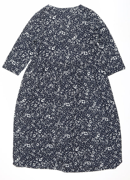 Nutmeg Women Blue Animal Print Sheath Dress Size 14 3/4 Sleeve