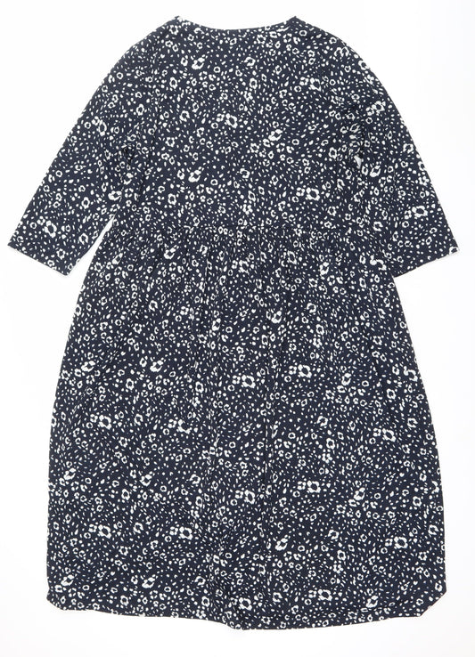 Nutmeg Women Blue Animal Print Sheath Dress Size 14 3/4 Sleeve