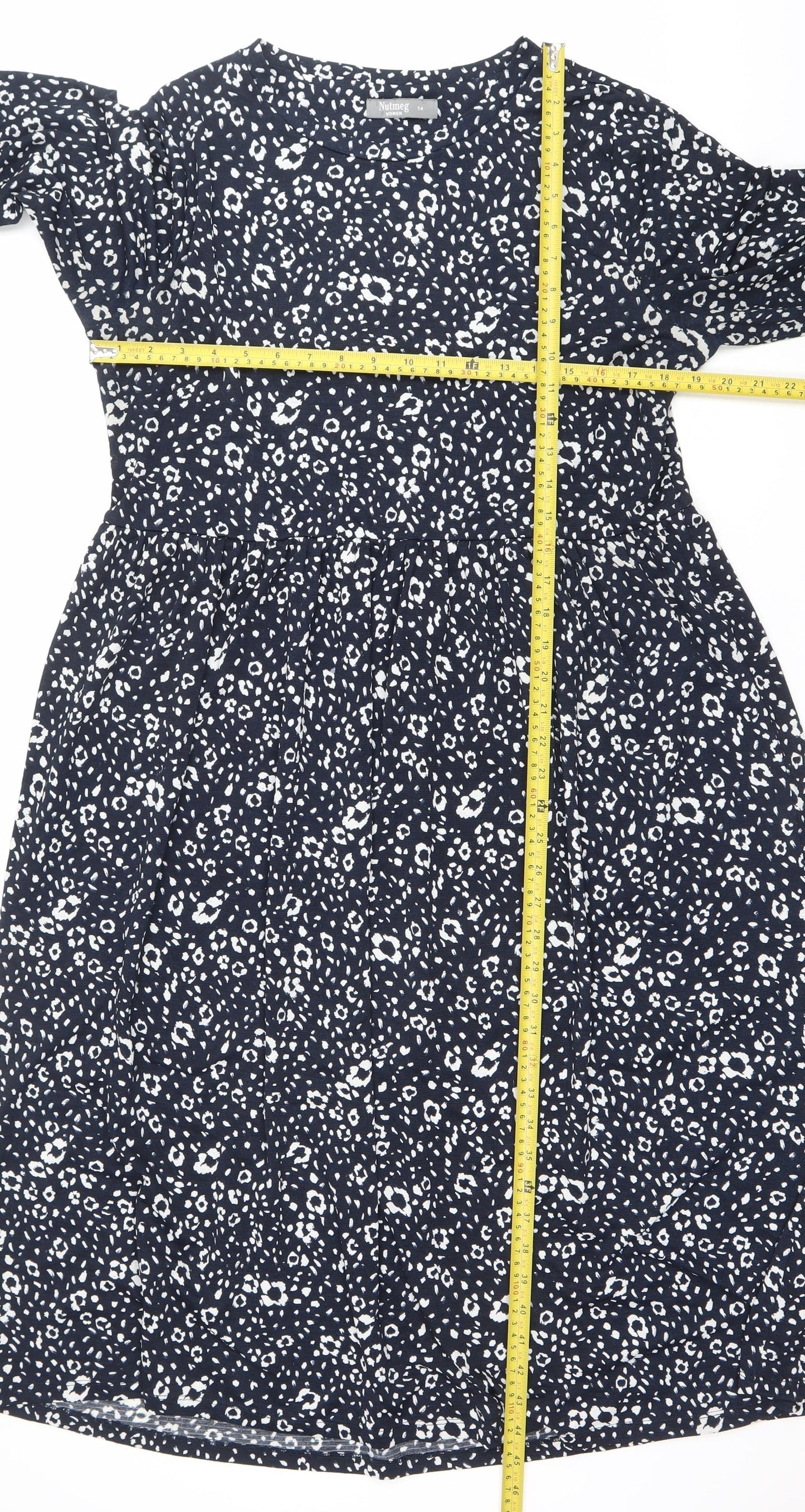 Nutmeg Women Blue Animal Print Sheath Dress Size 14 3/4 Sleeve