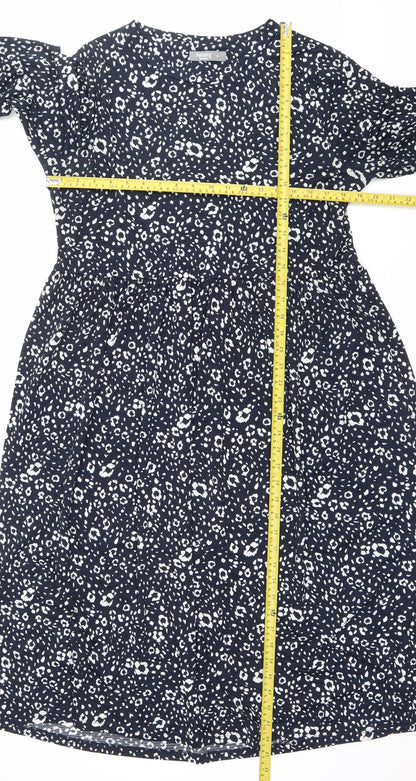 Nutmeg Women Blue Animal Print Sheath Dress Size 14 3/4 Sleeve