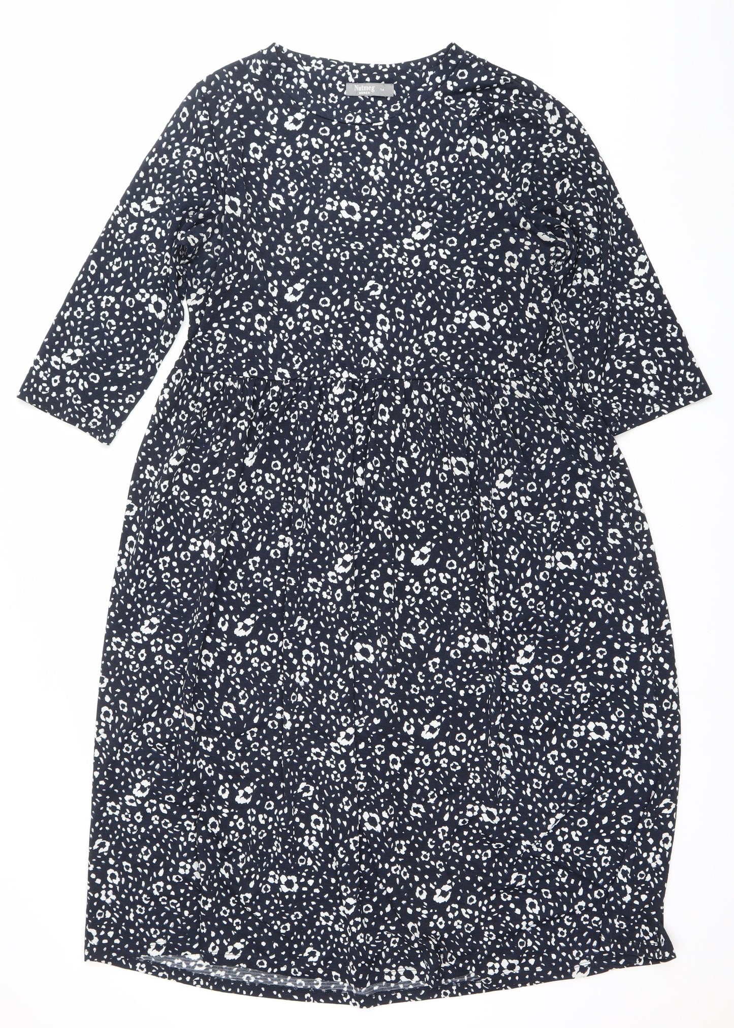 Nutmeg Women Blue Animal Print Sheath Dress Size 14 3/4 Sleeve