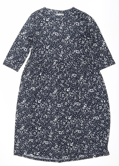 Nutmeg Women Blue Animal Print Sheath Dress Size 14 3/4 Sleeve