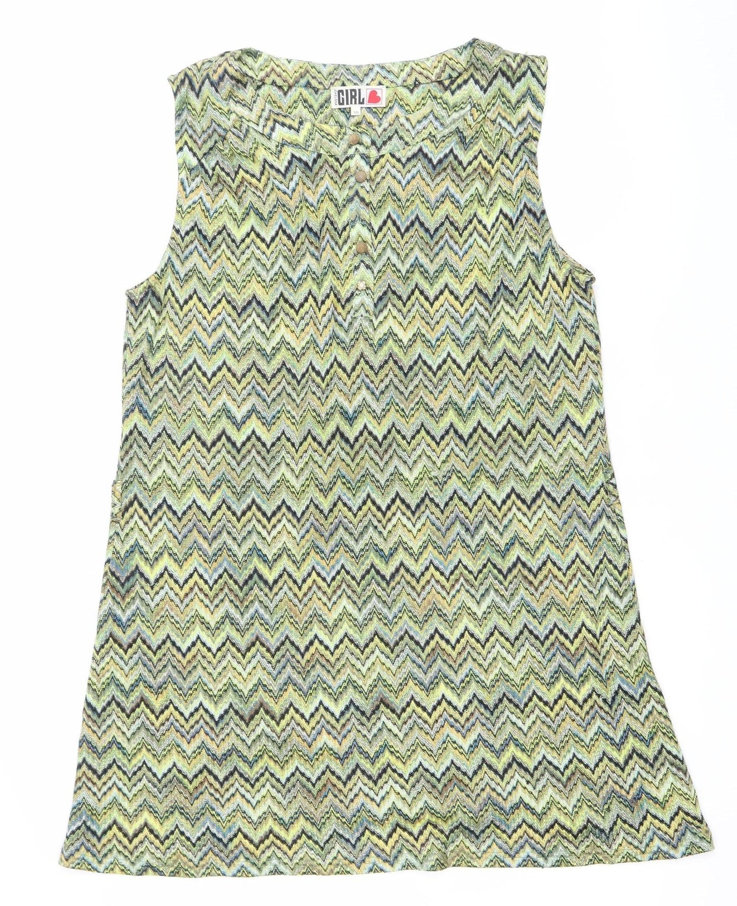 Chelsea Girl Women’s Multicoloured Chevron Shift Dress Size 16 Sleeveless Retro