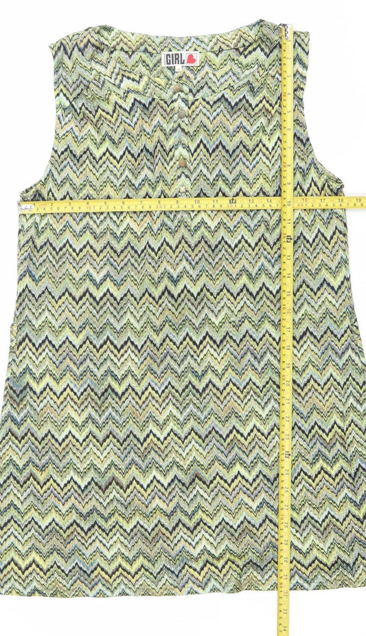 Chelsea Girl Women’s Multicoloured Chevron Shift Dress Size 16 Sleeveless Retro