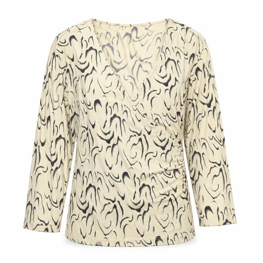 Joanahope Women's Beige Animal Print Wrap Blouse Size 18 V-Neck 3/4 Sleeve