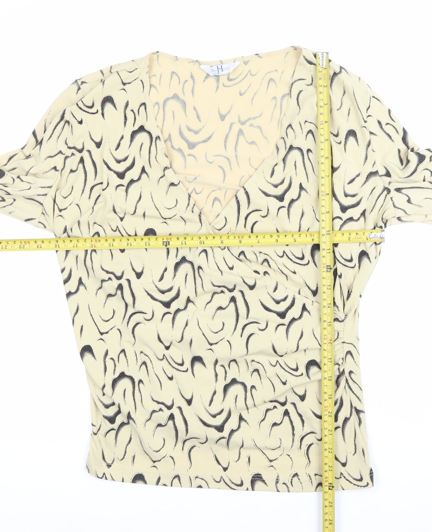 Joanahope Women's Beige Animal Print Wrap Blouse Size 18 V-Neck 3/4 Sleeve