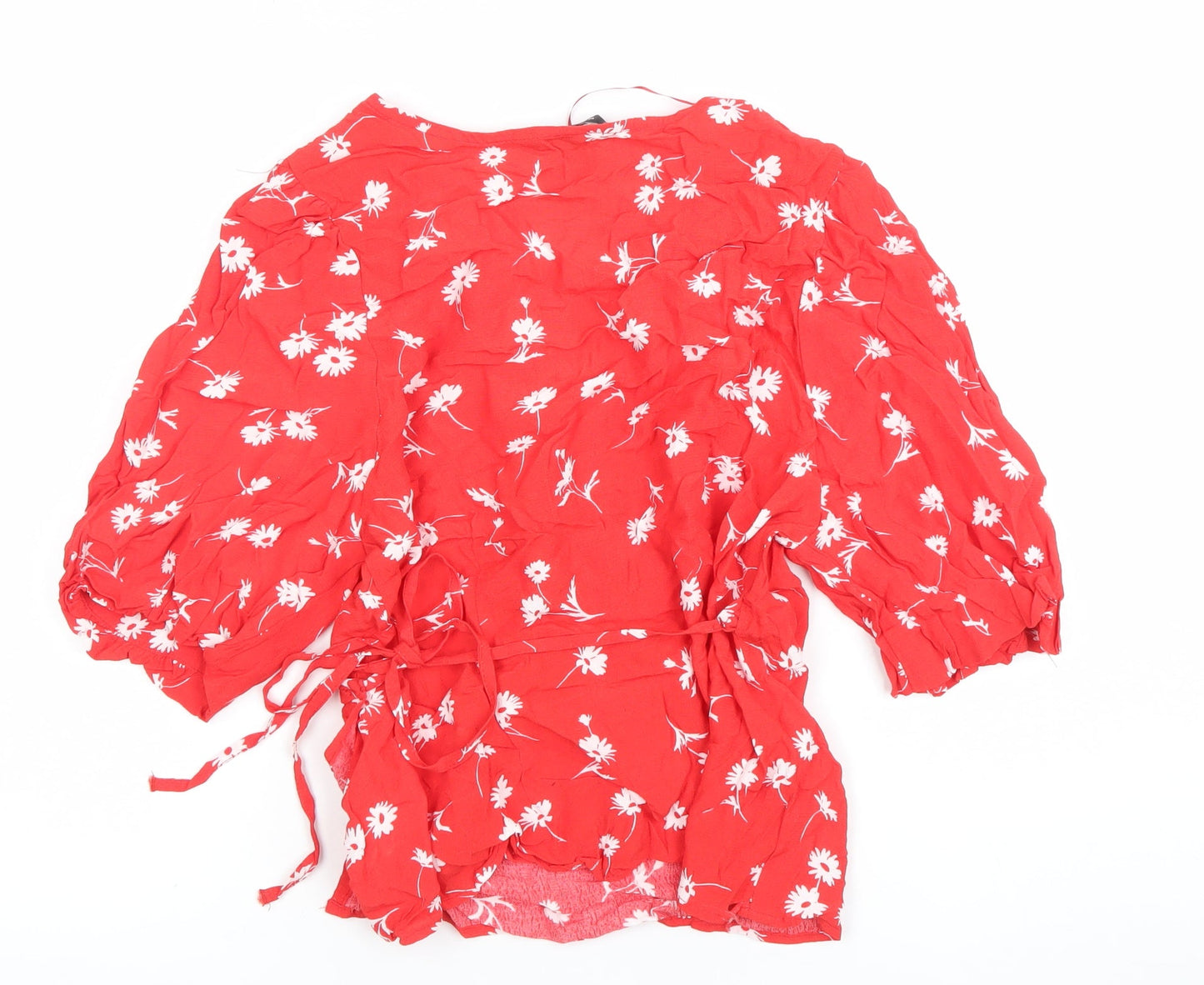 Womens UK Size 10 New Look Red Wrap Blouse