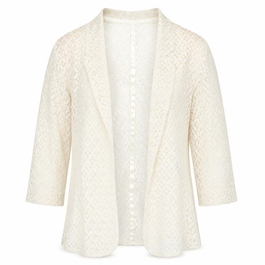 Front view of Roman Women Ivory Lace Kimono Blouse, size 12, 3/4 Sleeve