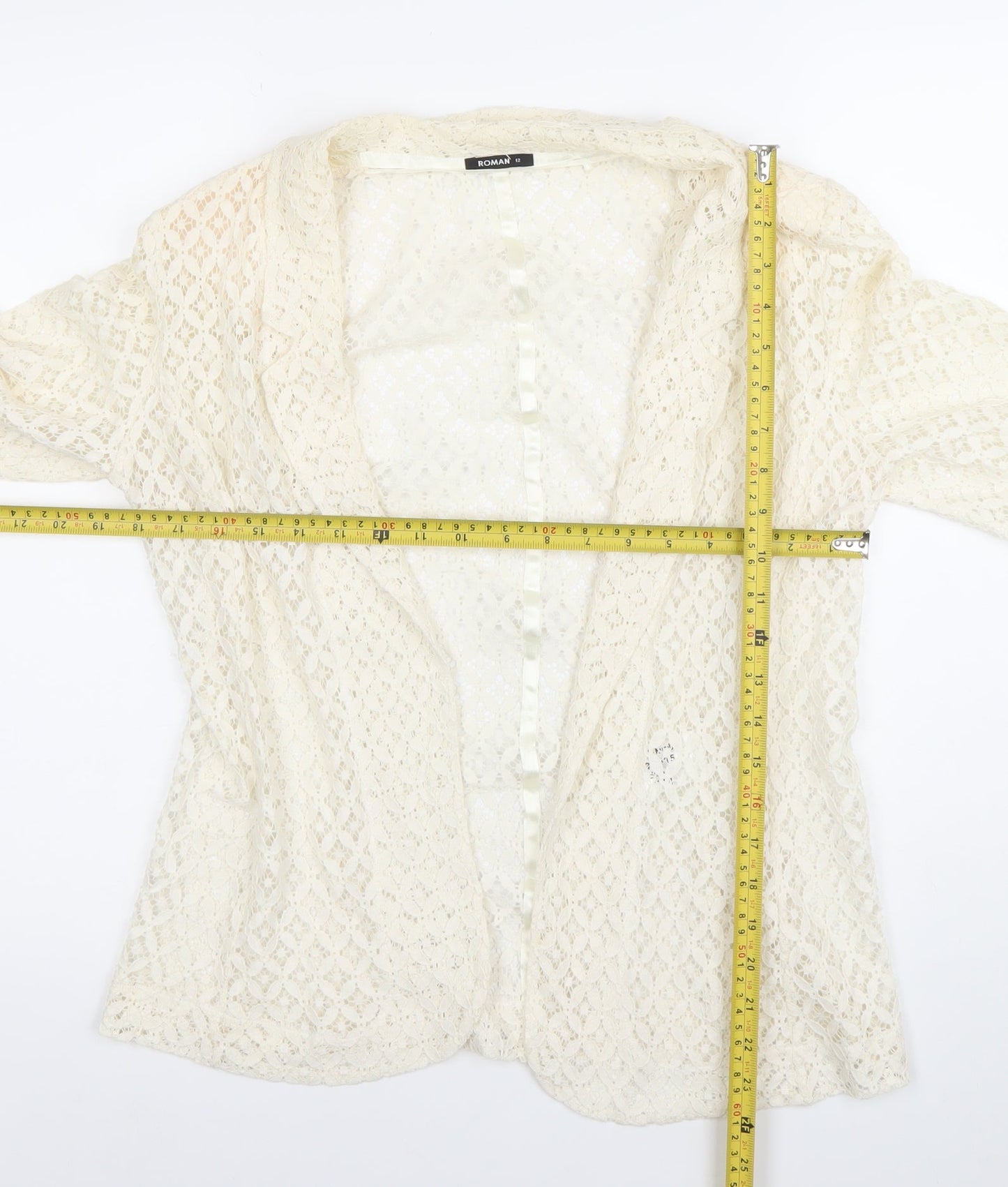 Roman Women Ivory Lace Kimono Blouse Size 12 3/4 Sleeve