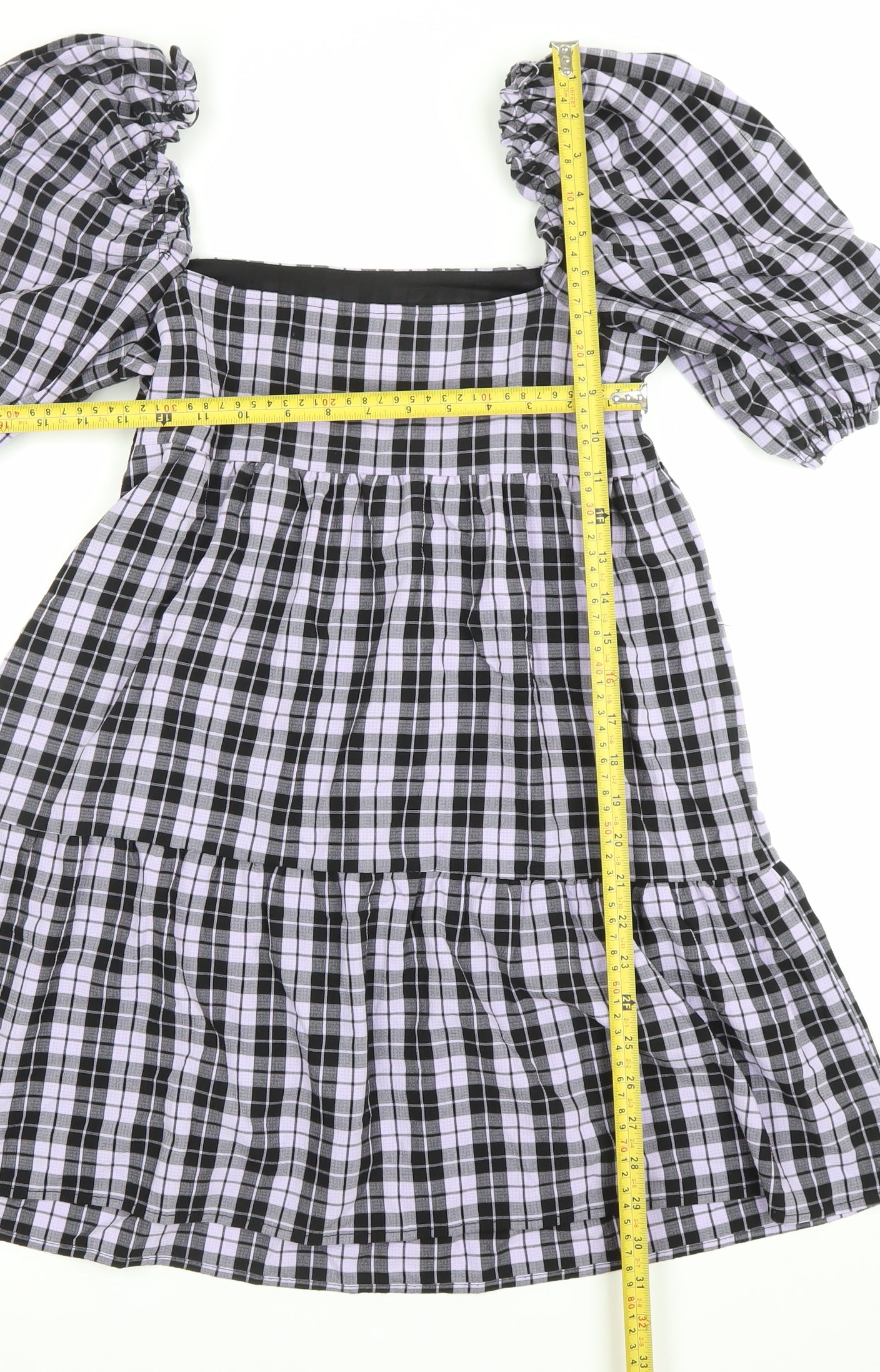 H&M Divided Women’s Black Check Skater Dress Size 10 Puff Sleeve