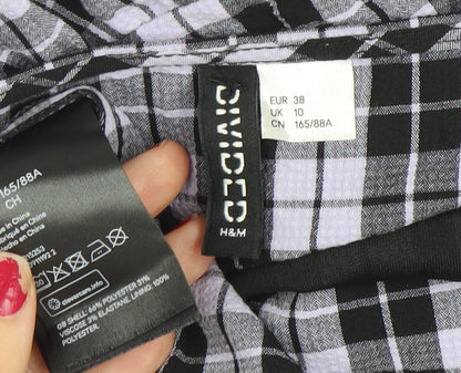 H&M Divided Women’s Black Check Skater Dress Size 10 Puff Sleeve