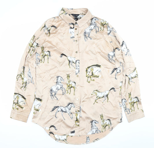New Look Women’s Beige Horse Print Button-Up Shirt Size 12