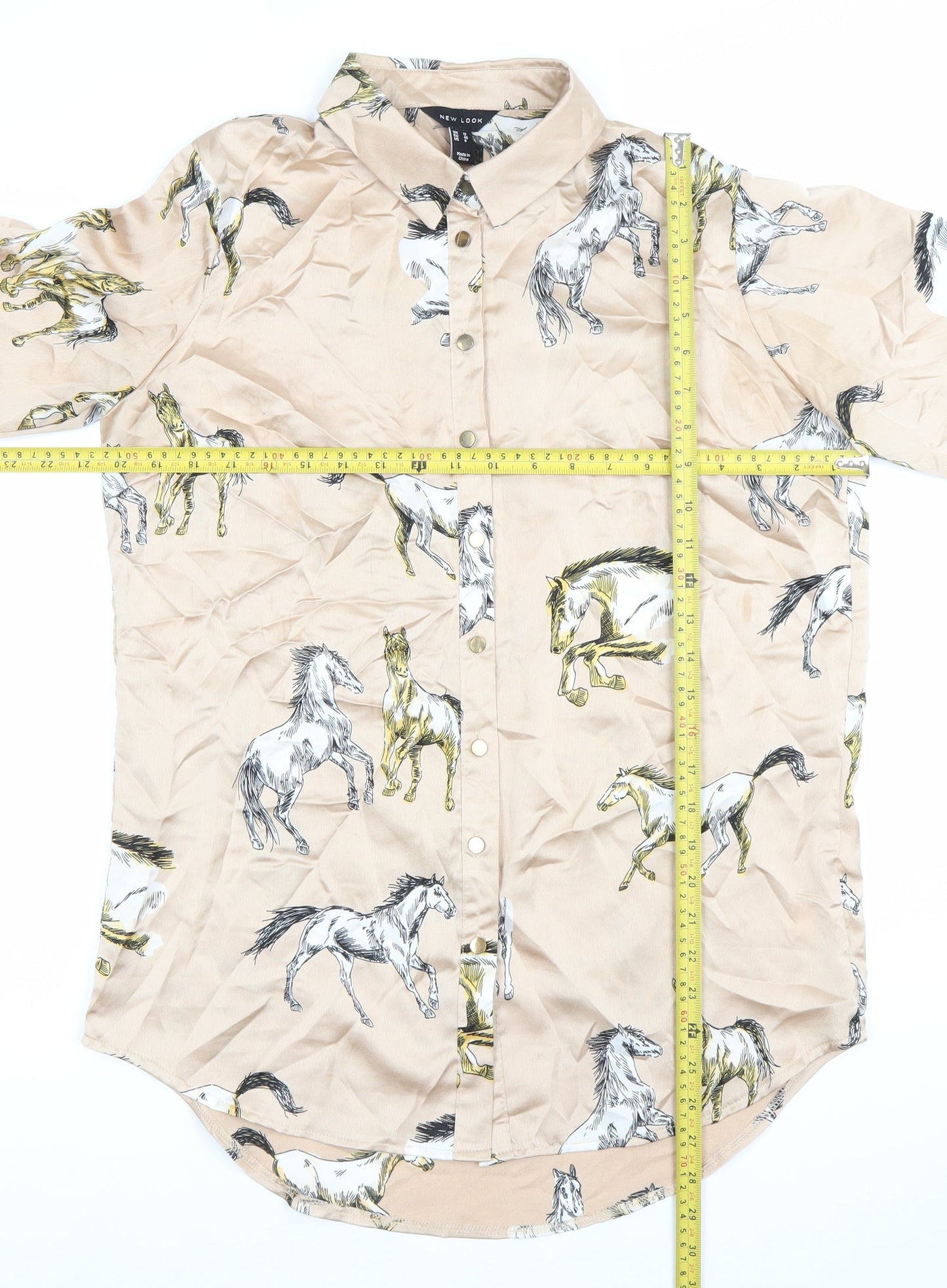 New Look Women’s Beige Horse Print Button-Up Shirt Size 12