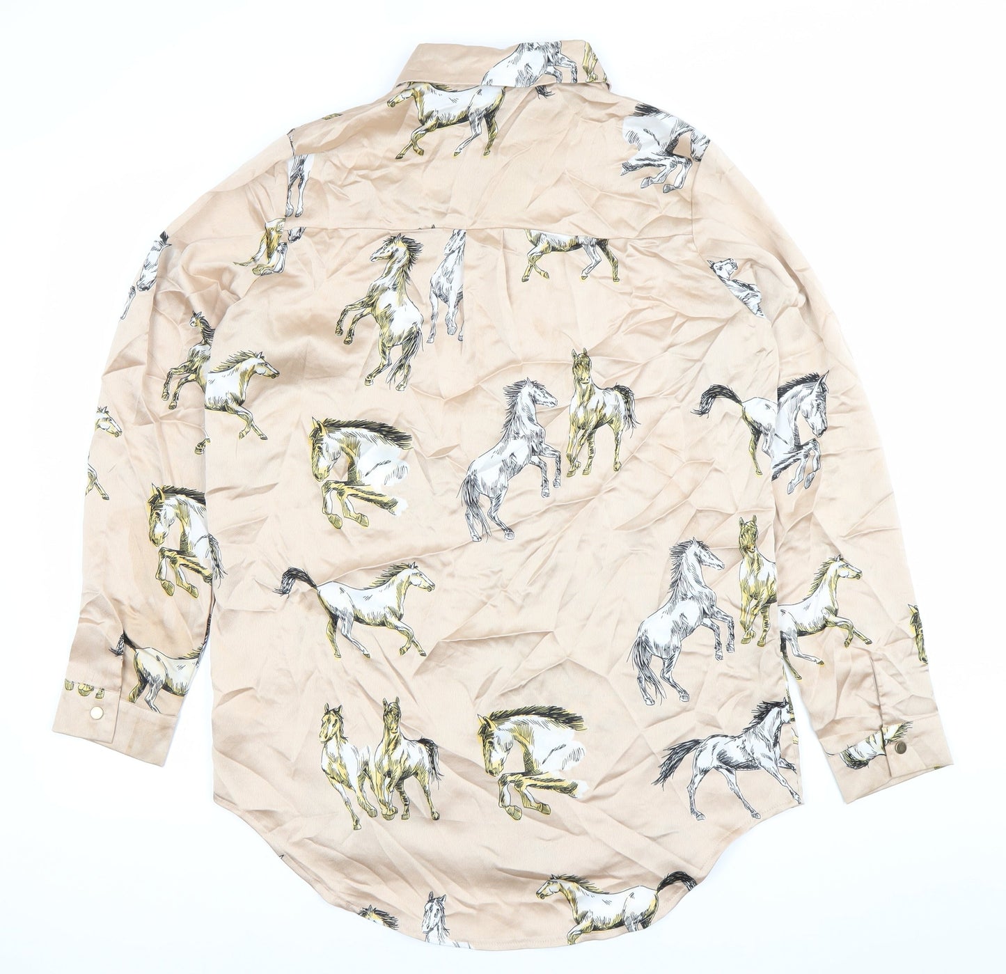 New Look Women’s Beige Horse Print Button-Up Shirt Size 12
