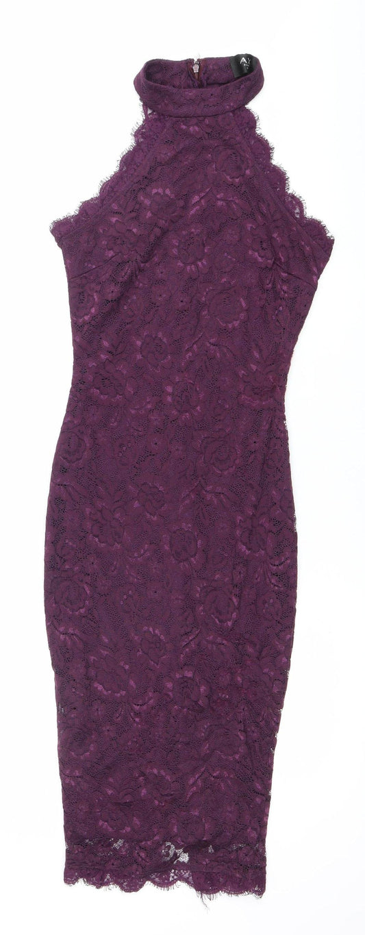 AX Paris Womens Purple Lace Bodycon Knee Length Dress Size 8