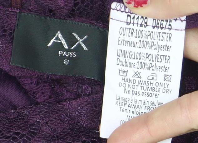 AX Paris Womens Purple Lace Bodycon Knee Length Dress Size 8