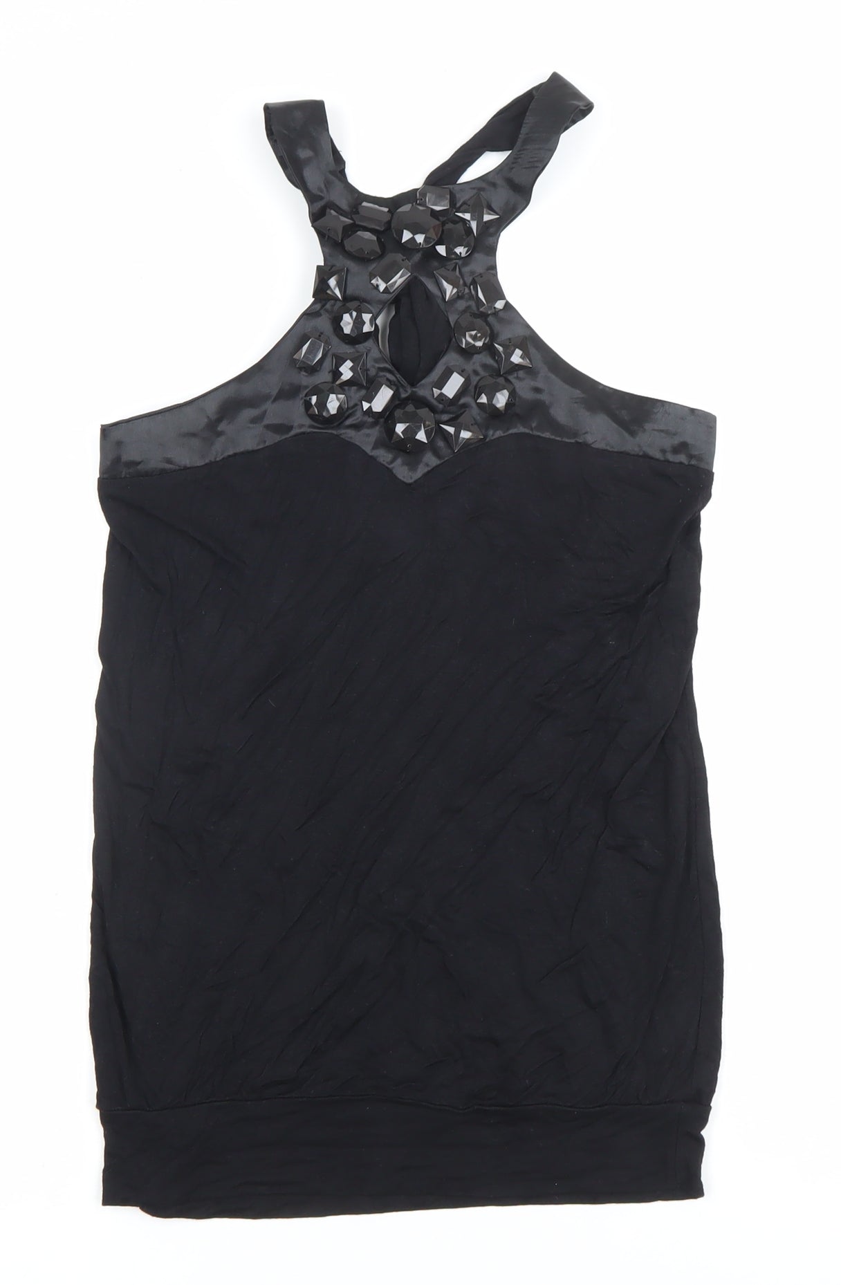 AX Paris Womens Black Beaded Halter Party Tank Top Size 8