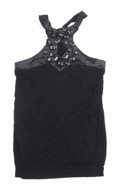 AX Paris Womens Black Beaded Halter Party Tank Top Size 8