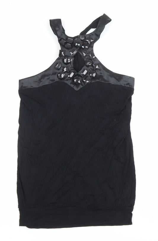 AX Paris Womens Black Beaded Halter Party Tank Top Size 8